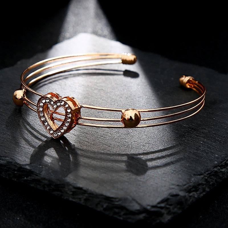 5 Pieces / Set Heart Gold Color Crystal Party Engagement Anniversary Wedding Jewelry Set Gifts For Women